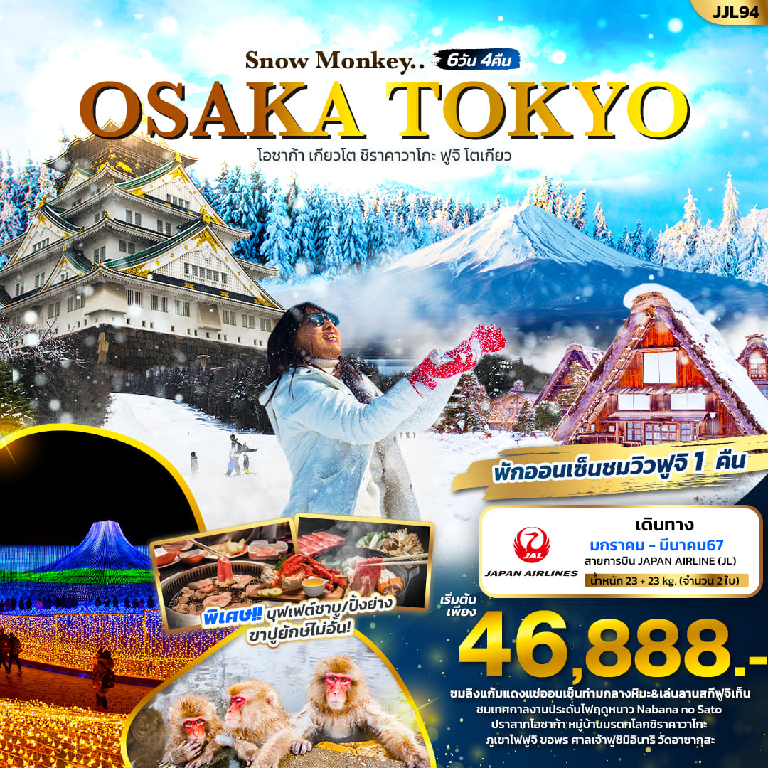 ทัวร์ญี่ปุ่น Snow Monkey OSAKA TOKYO 6วัน 4คืน